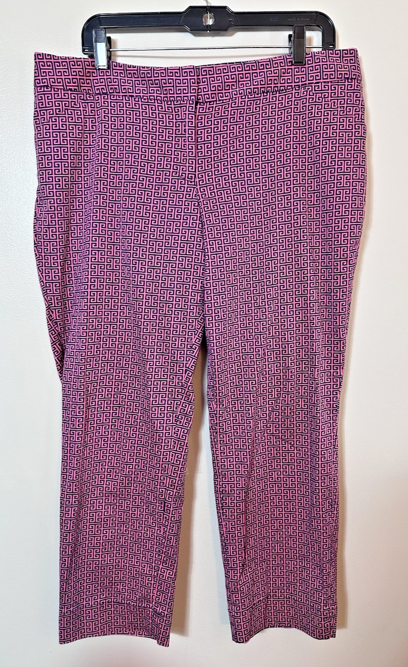 Laundry by Shelli Segal Pants Women's 14 Pink Navy Blue Geometric Print Ankle